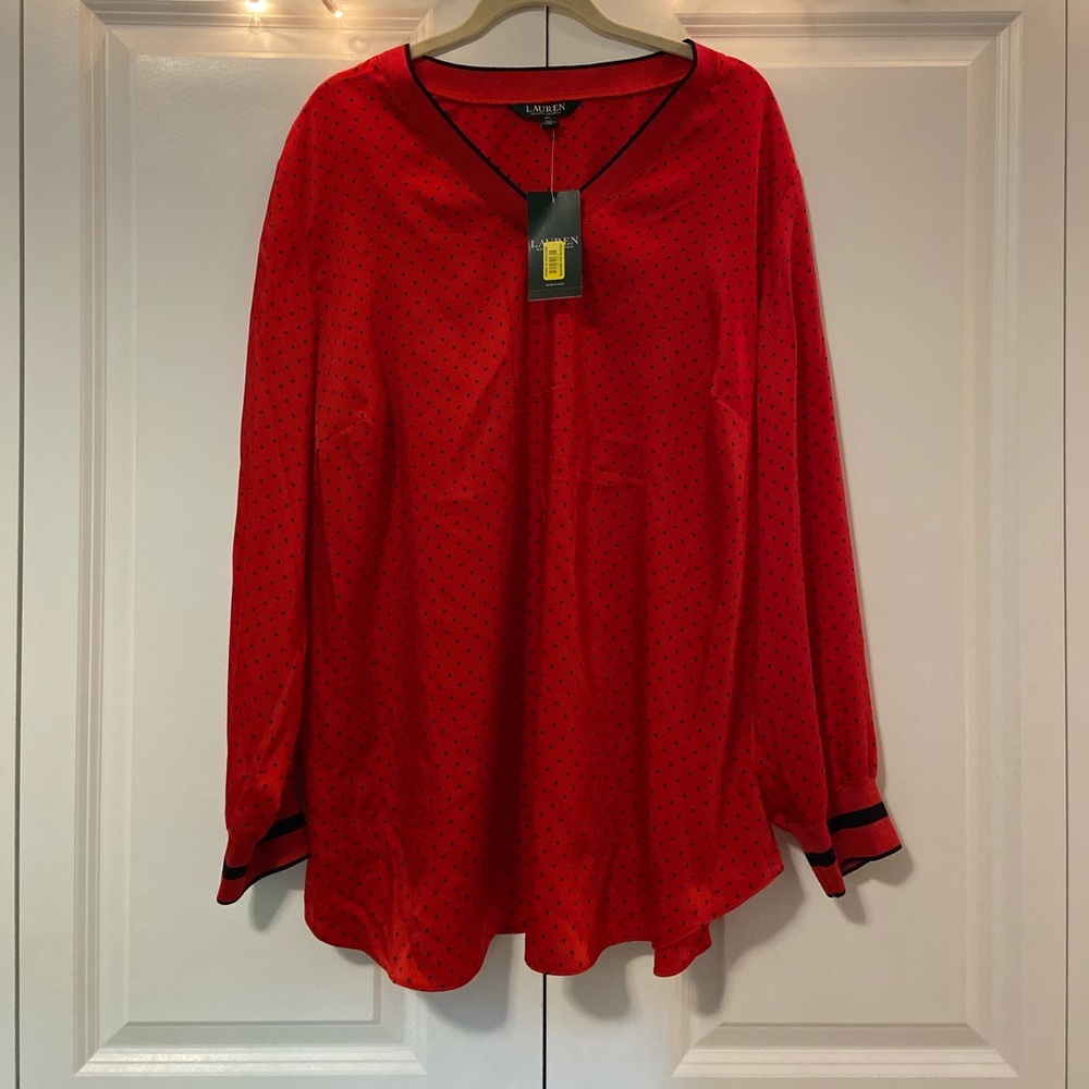 NWT-Lauren Ralph Lauren red & black polka dot top